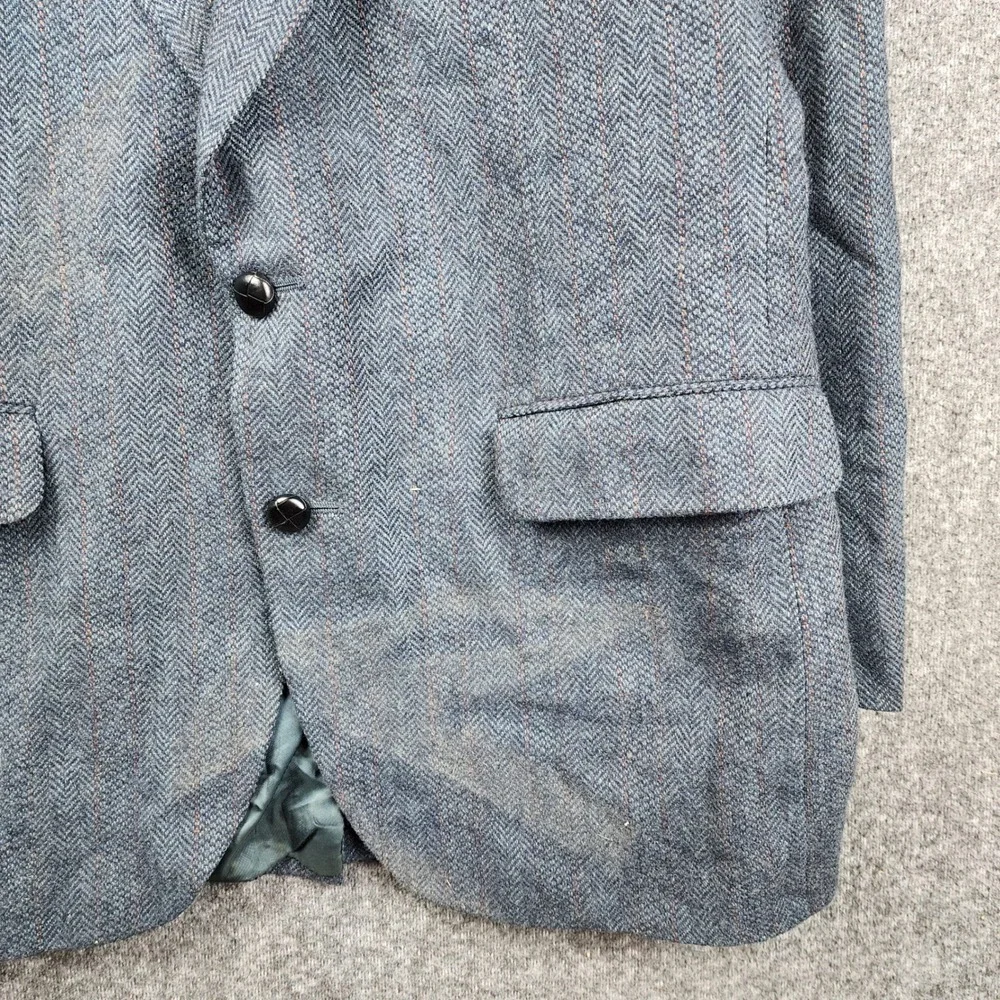 American Trend Blazer Mens 44 Blue Herringbone Wool Pinstripe Sport Coat USA